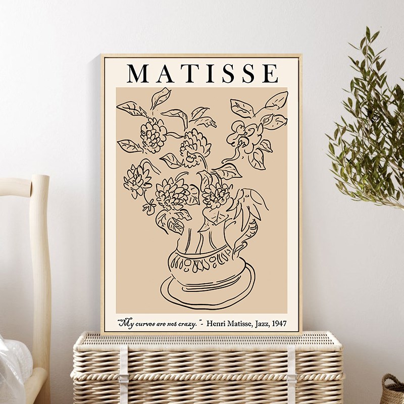 热销艺术马蒂斯卧室简约挂画北欧风抽象装饰画ins风挂画复古花卉图片