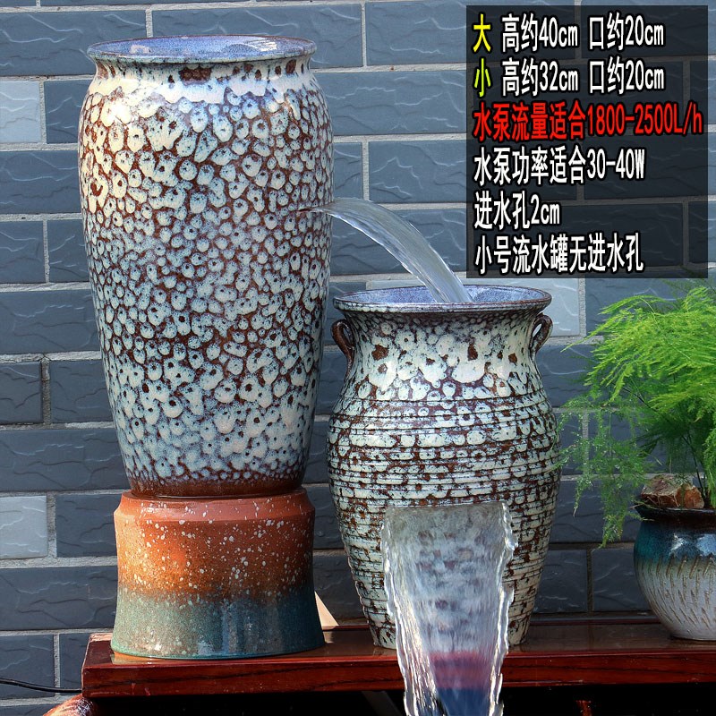 热销复古流水瀑布增氧循环过滤罐古法缸低吸水泵老罐子旧坛子养鱼