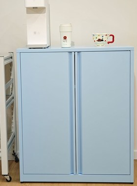 热销多巴胺蓝色铁皮对开门收纳储物柜客厅餐厅卧室大容量多层置物
