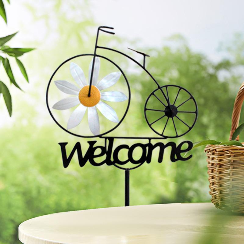 跨境户外迎风转铁艺向日葵风车创意欢迎摆件花园别墅装饰落地造景