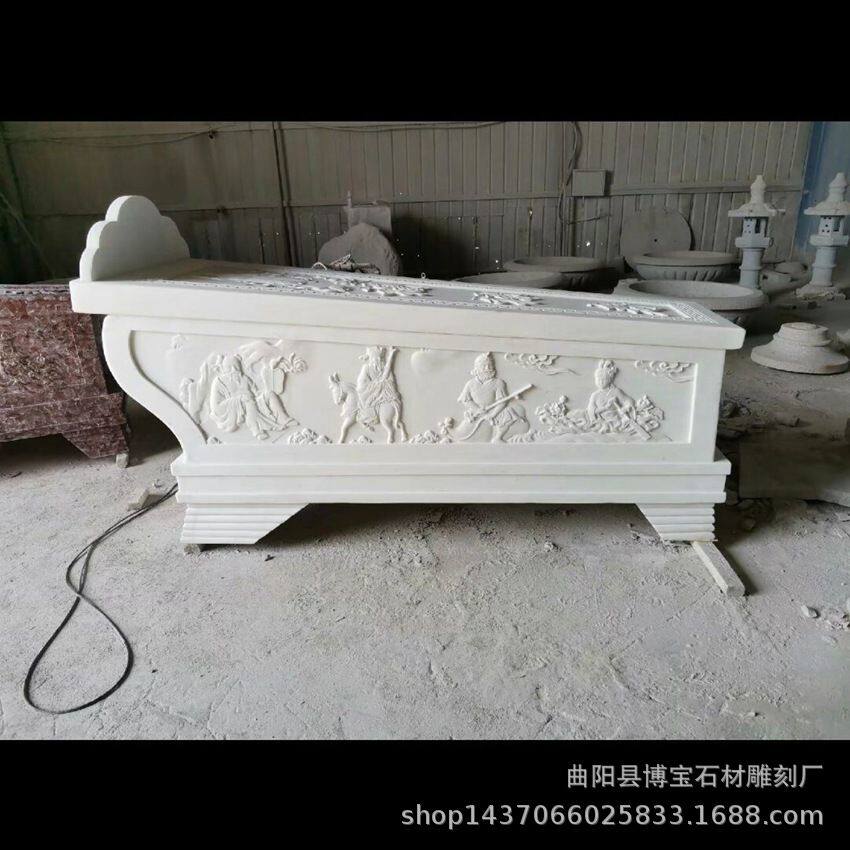 汉白玉石棺农村墓地大理石整体拼接土葬石雕棺材雕塑厂家定制