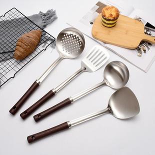 防烫木柄炒菜铲子家用汤勺漏勺厨房用品厂家直销 不锈钢锅铲套装