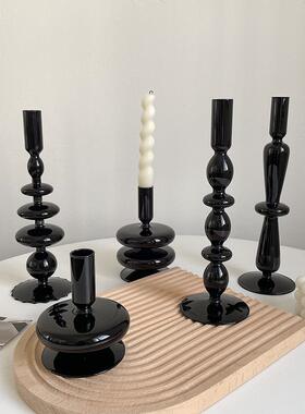 【源头厂家】黑色玻璃烛台几何玻璃工艺品网红民宿咖啡馆艺术摆件