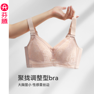 芬腾性感蕾丝内衣女大胸显小全罩杯无钢圈防下垂胸罩薄款 文胸 大码