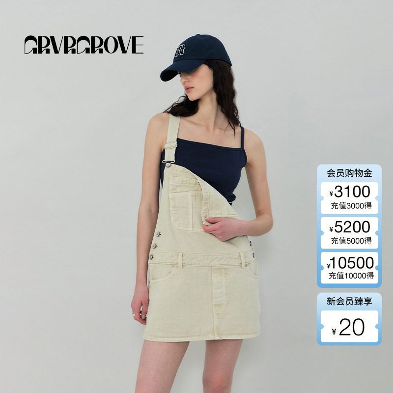 GROVE官方旗舰店2025SS春夏新款女士背带短裙GS5DB17J