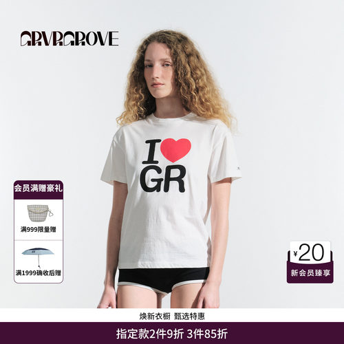 GRVR GROVE官方旗舰店夏日款女爱心短袖t恤字母logo上衣GM5TS14M