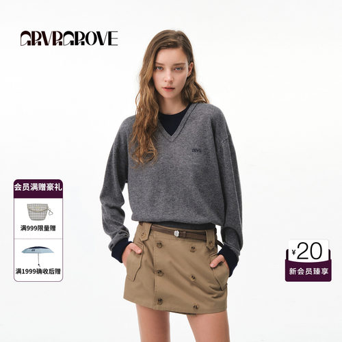 GRVR GROVE官方旗舰店26FW秋季新款撞色假两件长袖毛衣 GF26KNC02
