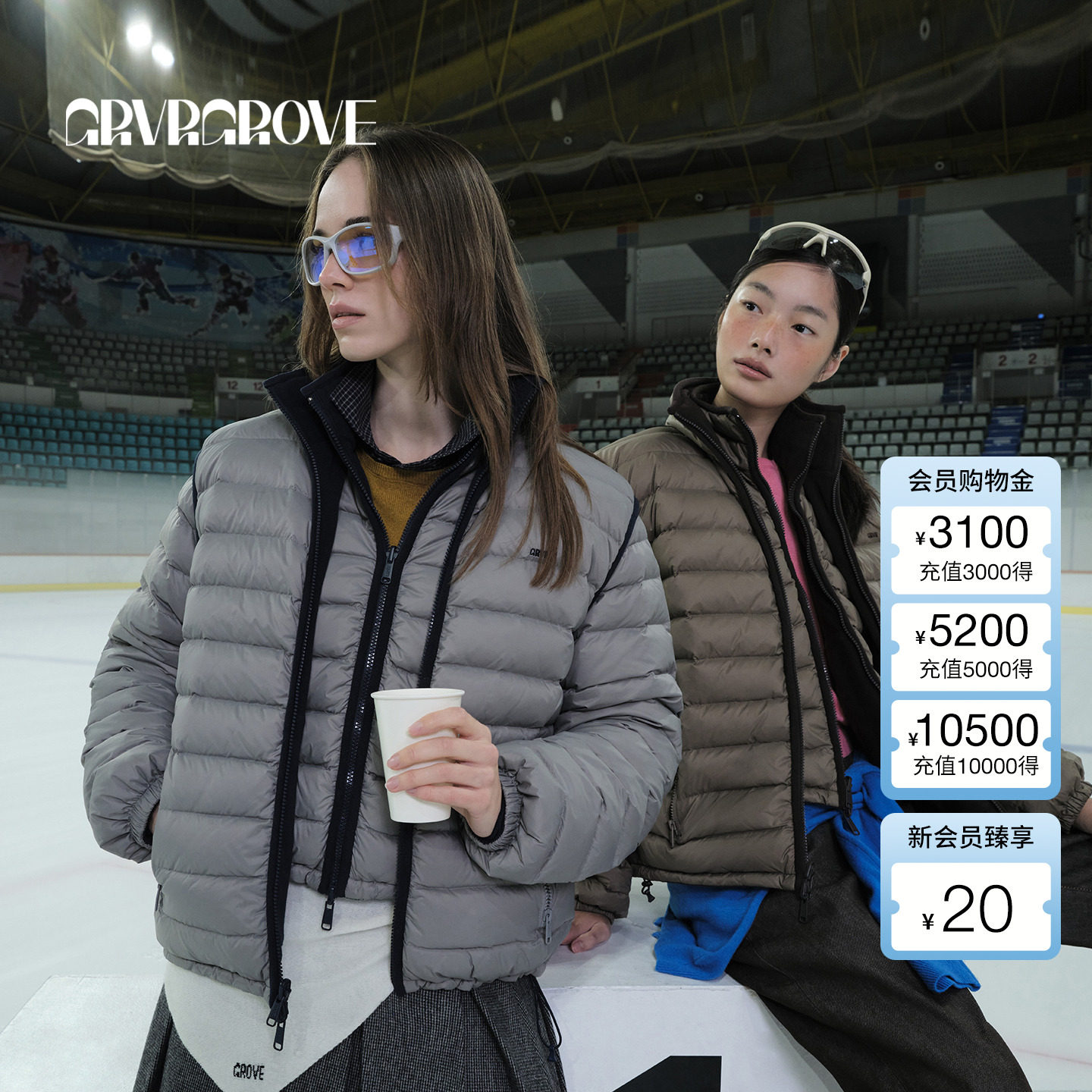 GROVE官方旗舰店 2025WT冬季新款短装排骨羽绒服双面外套GCW5DJ04