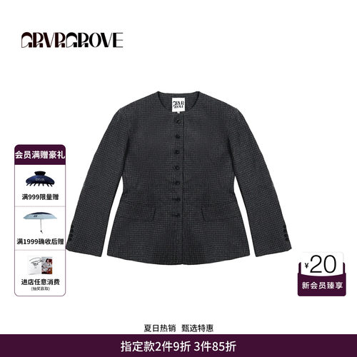 GRVR GROVE官方旗舰店 FW 秋季新品圆领外套复古格纹 GCF5CT01