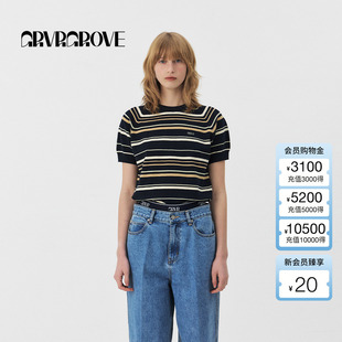 圆领短袖 女条纹针织T恤衫 GS5KN11J 新款 GROVE官方旗舰店2025PS春季