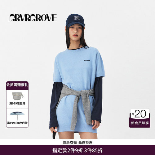 GRVR GROVE官方旗舰店明星同款PS春季款短袖针织连衣裙GS5KN03J
