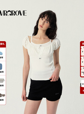 GROVE官方旗舰店2025SS春夏新款女士公主袖短袖t恤 GS5TS09M