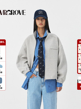 GROVE官方旗舰店2025PS春季新款立领针织夹克外套女 GS5SW06M