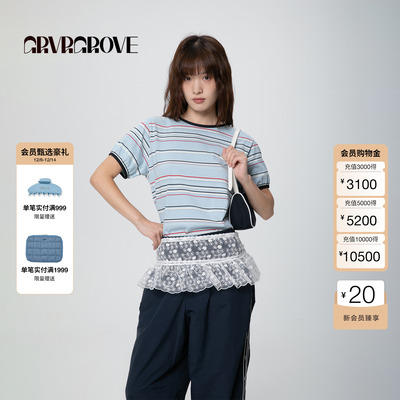 【博主同款】GROVE官方旗舰店2025春夏新款女条纹短袖t恤GCM5TS08