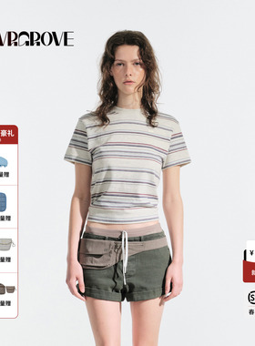 GROVE官方旗舰店2025夏季款女条纹短袖t恤宽松休闲韩版GM5TS04M