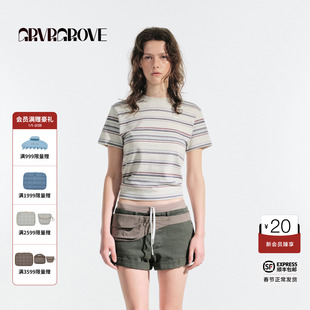 GROVE官方旗舰店2025夏季款女条纹短袖t恤宽松休闲韩版GM5TS04M