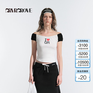 t恤韩系大圆领 女爱心短袖 GM5TS05M 新款 GROVE官方旗舰店2025夏季