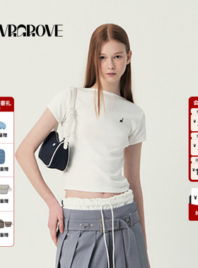 GROVE官方旗舰店2025SS春夏新款女士小帆船短袖T恤GS5TS25M