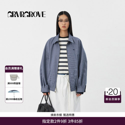GRVR GROVE官方旗舰店PS春季款女梭织翻领夹克格子外套 GS5JP02M