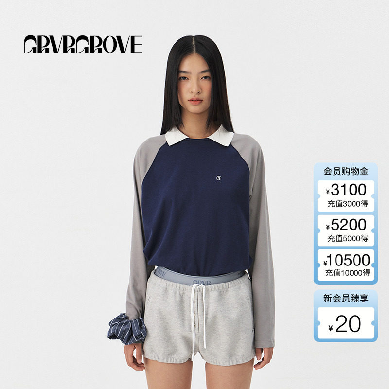GROVE官方旗舰店女士2025PS春季新款明星同款翻领长袖T恤GS5TS15M