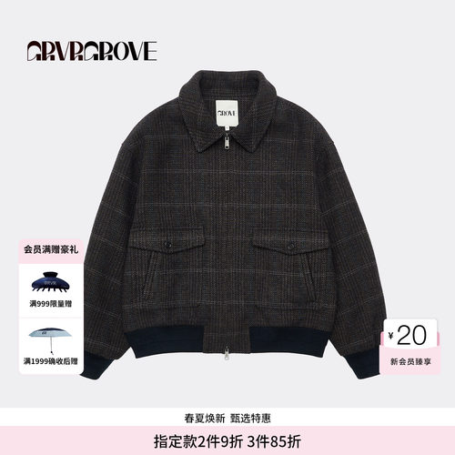GROVE官方旗舰店 WT冬季款格纹梭织夹克短外套女 GCW5JP01