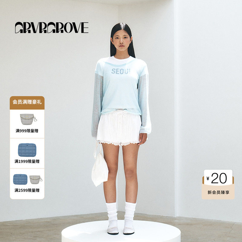 GROVE官方旗舰店女士春季款圆领马海毛半透防晒针织罩衫