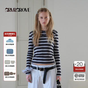 GROVE官方旗舰店2026PS春季新款长袖T恤撞色边圆领打底GP26TSK12