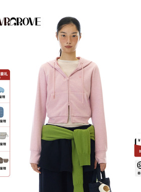 GROVE官方旗舰店 2025WT冬季款连帽开衫卫衣纯色外套女GCW5HD01