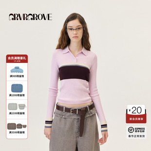 GROVE官方旗舰店2026PS春季新款条纹polo衫翻领长袖针织GP26KNC28