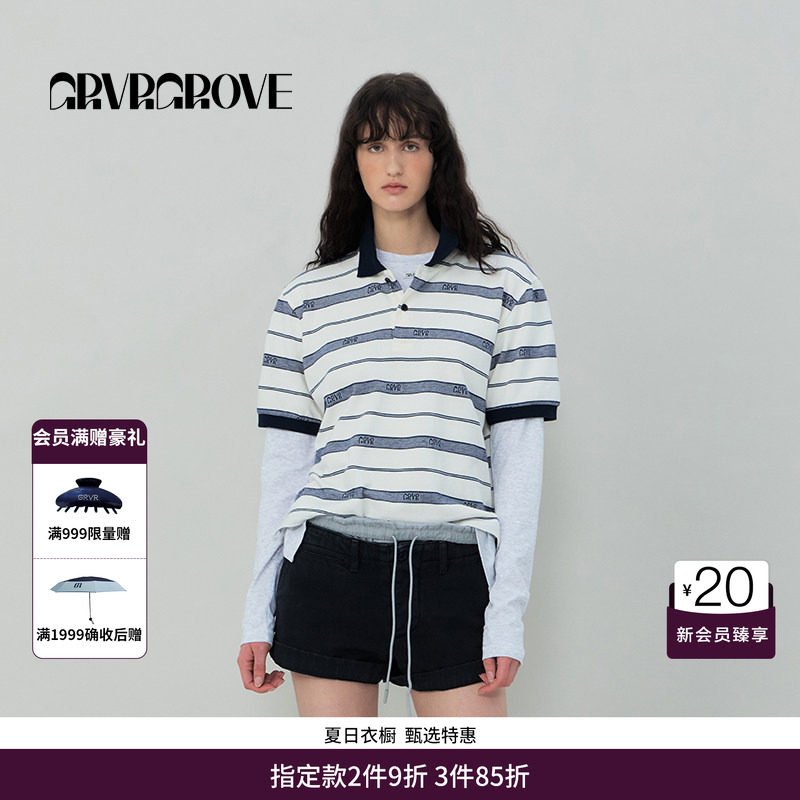 【博主同款】GRVR GROVE官方旗舰店条纹短袖polo衫t恤GR5TS03C - 实物图