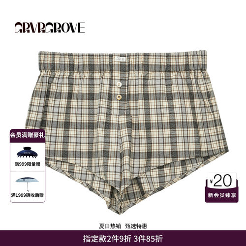 GRVR GROVE官方旗舰店 FW秋季款韩系格纹梭织短裤女 GCW5PT04