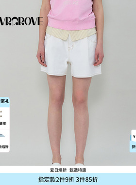 GROVE官方旗舰店SS春夏款女士白色牛仔短裤GS5DB12J