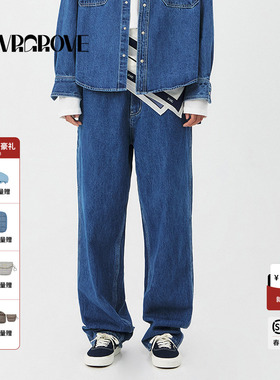 GROVE官方旗舰店2025PS春季款宽松休闲牛仔长裤修身GS5DB01T/J