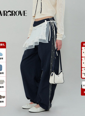 GROVE官旗旗舰店2025SS春夏新款女GRVR织带梭织休闲长裤GS5PT06M