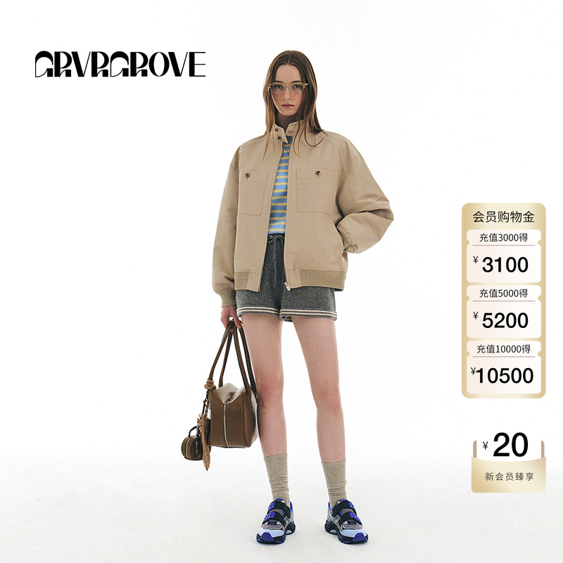 【现货】GROVE 24春季新款拉链立领工装梭织夹克短外套