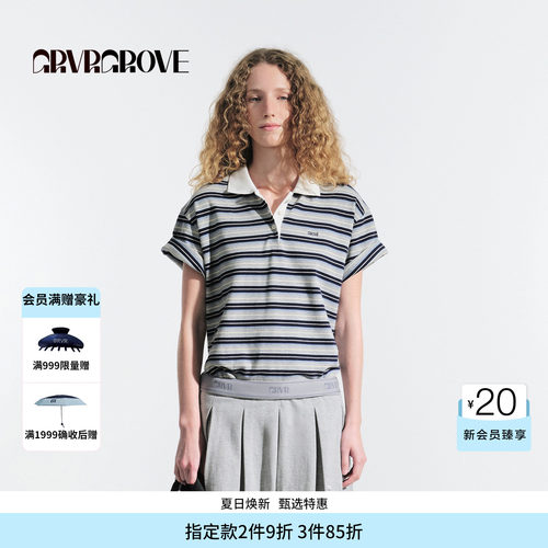 GROVE官方旗舰店HS夏日款条纹短袖polo衫女款 GM5TS06M