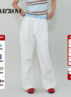 GROVE官方旗舰店2025SS春夏新款女士撞色假两件梭织长裤GS5PT18M