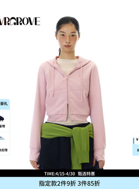 GROVE官方旗舰店 2025WT冬季款连帽开衫卫衣纯色外套女GCW5HD01