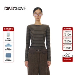 GROVE官方旗舰店 2025WT冬季新款长袖圆领T恤条纹上装女 GCW5TS02