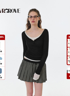 GROVE官方旗舰店 2025FW秋季新款亨利领长袖T恤女款 GF5TS07M