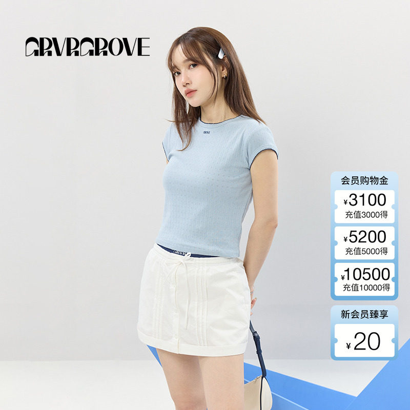 GROVE官方旗舰店2025SS春夏新款女士小半袖圆领短袖t恤GCM5TS05