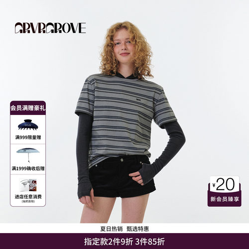 GRVR GROVE官方旗舰店FW秋季款长袖连帽T恤女款 GF5TS01M