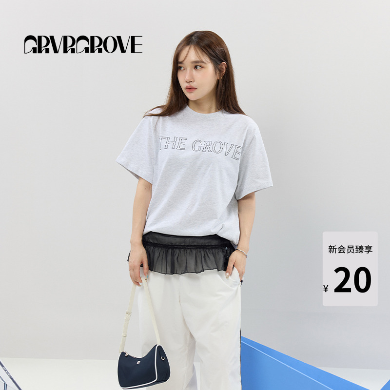 GROVE官方旗舰店2025SS春夏新款女士GRVR圆领短袖t恤GCM5TS06
