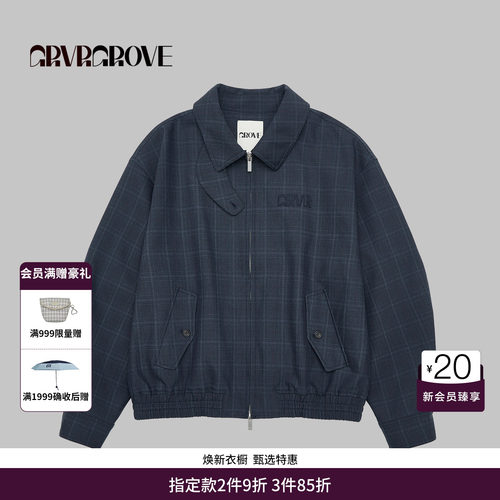 GRVR GROVE官方旗舰店25FW秋季格纹翻领梭织夹克短外套 GF5JP01C