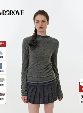 GROVE官方旗舰店2025FW秋季款圆领长袖针织打底衫女 GF5KN04J