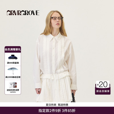 GRVR GROVE官方旗舰店2026PS春季韩系花边系扣长袖衬衫 GP26SHC60