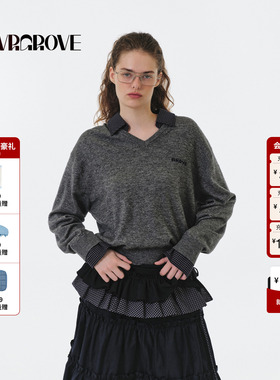 【明星同款】GROVE 2025FW秋季新款假两件毛织长袖翻领 GF5KN01C