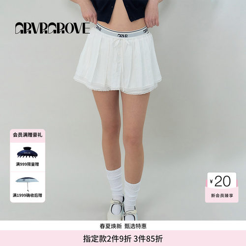 GROVE官方旗舰店SS春夏款百褶梭织短裙裤女韩系风GS5SK16M
