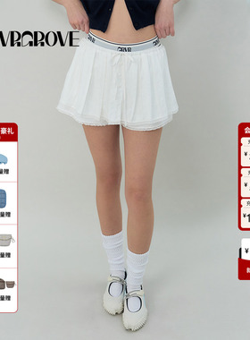 GROVE官方旗舰店2025SS春夏新款百褶梭织短裙裤女韩系风GS5SK16M