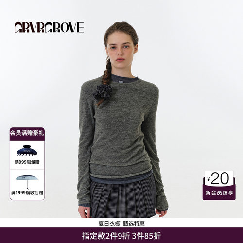 GRVR GROVE官方旗舰店FW秋季款圆领长袖针织打底衫女 GF5KN04J